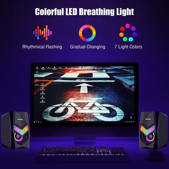 OPKALL Mini Colorful LED Light Computer Speaker, USB, 3.5mm Cable - Picture 7 of 8